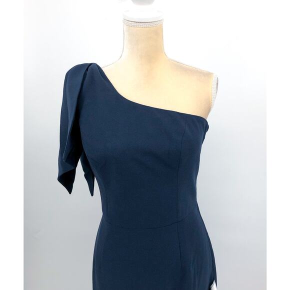 DRESS THE POPULATION Tiffany One Shoulder Sheath Dress Large Midnight Blue NWT - Picture 4 of 9